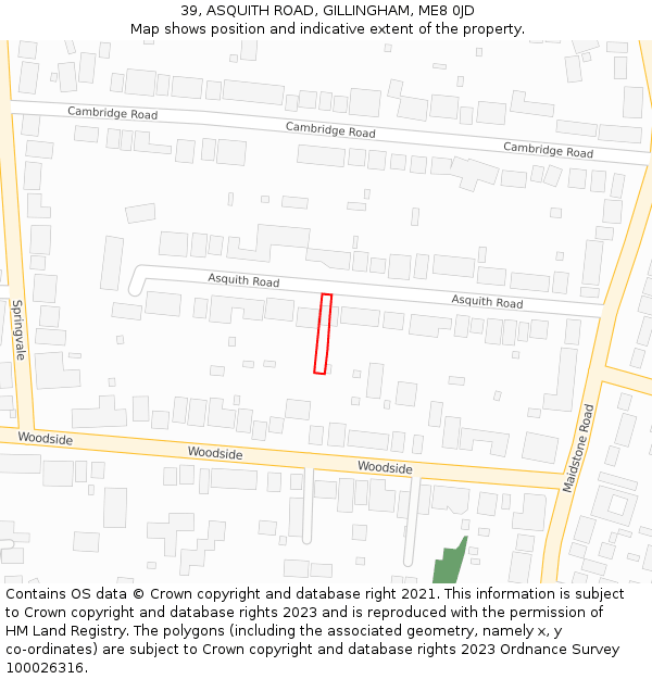 39, ASQUITH ROAD, GILLINGHAM, ME8 0JD: Location map and indicative extent of plot