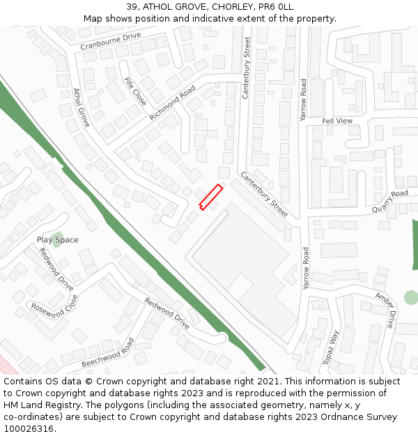 39, ATHOL GROVE, CHORLEY, PR6 0LL: Location map and indicative extent of plot