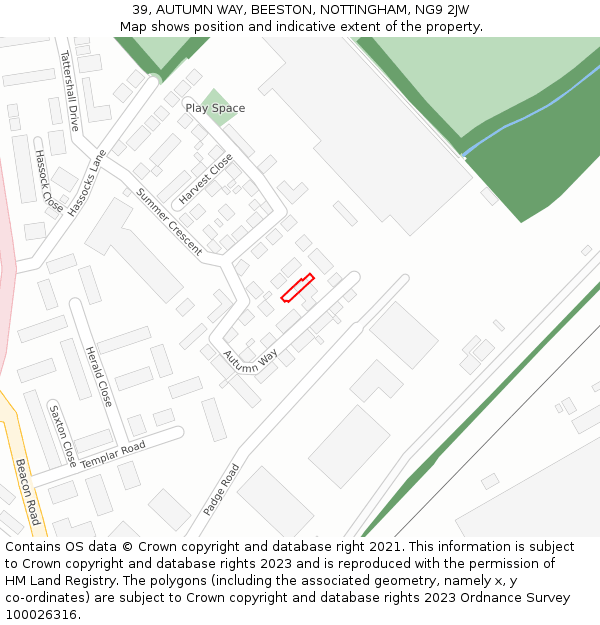 39, AUTUMN WAY, BEESTON, NOTTINGHAM, NG9 2JW: Location map and indicative extent of plot