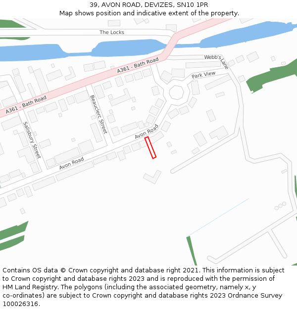 39, AVON ROAD, DEVIZES, SN10 1PR: Location map and indicative extent of plot
