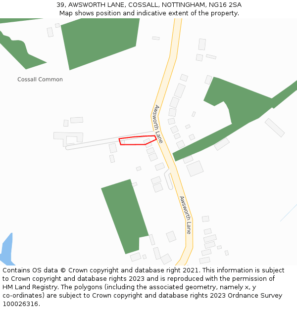 39, AWSWORTH LANE, COSSALL, NOTTINGHAM, NG16 2SA: Location map and indicative extent of plot