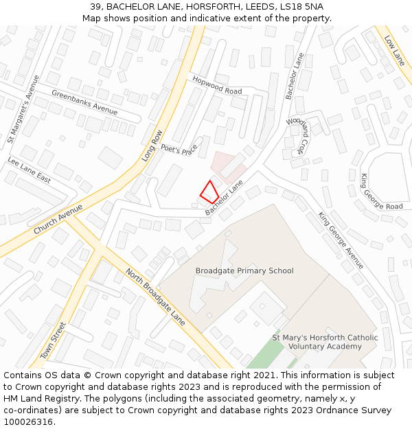 39, BACHELOR LANE, HORSFORTH, LEEDS, LS18 5NA: Location map and indicative extent of plot
