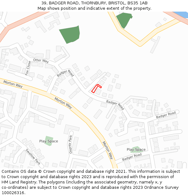 39, BADGER ROAD, THORNBURY, BRISTOL, BS35 1AB: Location map and indicative extent of plot