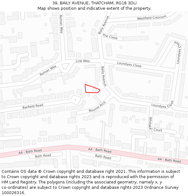 39, BAILY AVENUE, THATCHAM, RG18 3DU: Location map and indicative extent of plot