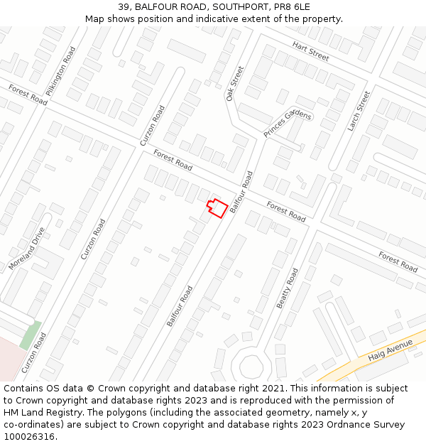 39, BALFOUR ROAD, SOUTHPORT, PR8 6LE: Location map and indicative extent of plot