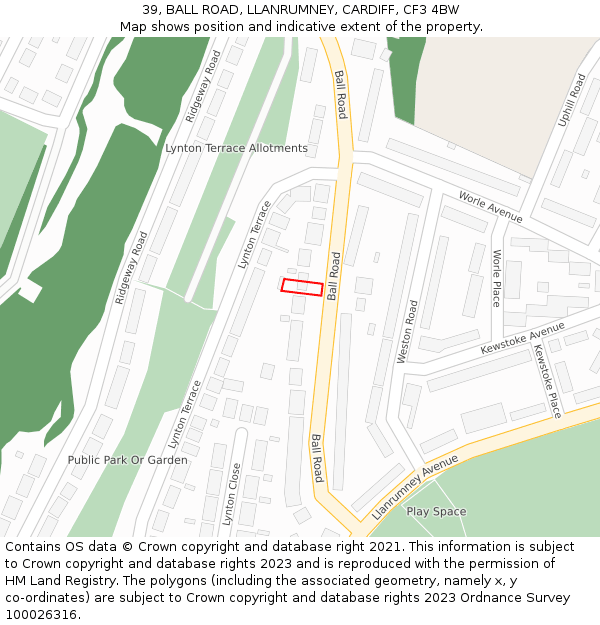 39, BALL ROAD, LLANRUMNEY, CARDIFF, CF3 4BW: Location map and indicative extent of plot