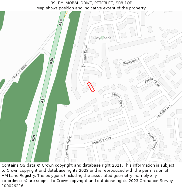 39, BALMORAL DRIVE, PETERLEE, SR8 1QP: Location map and indicative extent of plot
