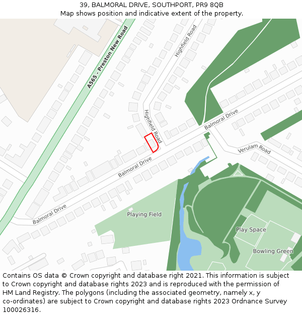 39, BALMORAL DRIVE, SOUTHPORT, PR9 8QB: Location map and indicative extent of plot