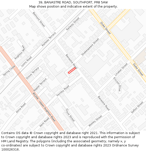 39, BANASTRE ROAD, SOUTHPORT, PR8 5AW: Location map and indicative extent of plot