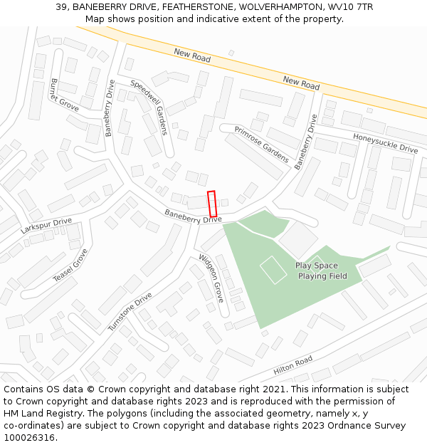 39, BANEBERRY DRIVE, FEATHERSTONE, WOLVERHAMPTON, WV10 7TR: Location map and indicative extent of plot