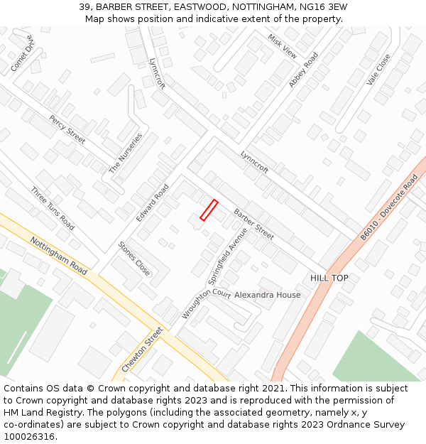 39, BARBER STREET, EASTWOOD, NOTTINGHAM, NG16 3EW: Location map and indicative extent of plot