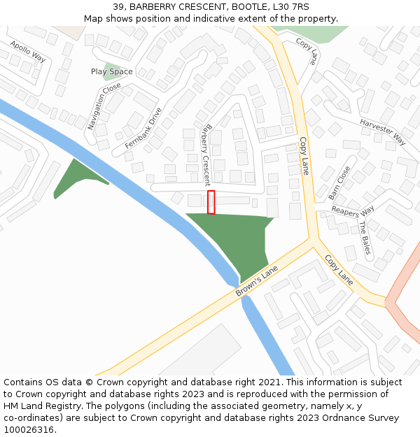 39, BARBERRY CRESCENT, BOOTLE, L30 7RS: Location map and indicative extent of plot