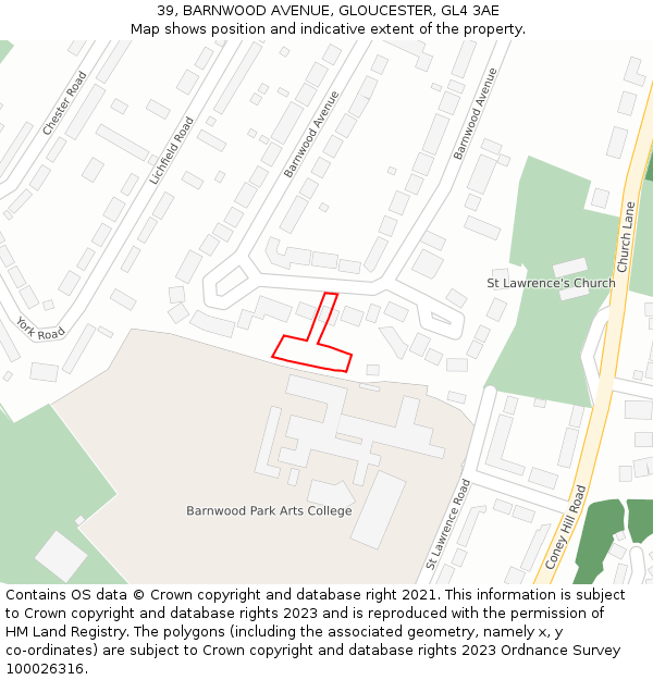 39, BARNWOOD AVENUE, GLOUCESTER, GL4 3AE: Location map and indicative extent of plot