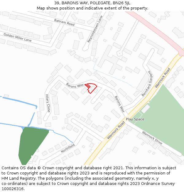 39, BARONS WAY, POLEGATE, BN26 5JL: Location map and indicative extent of plot