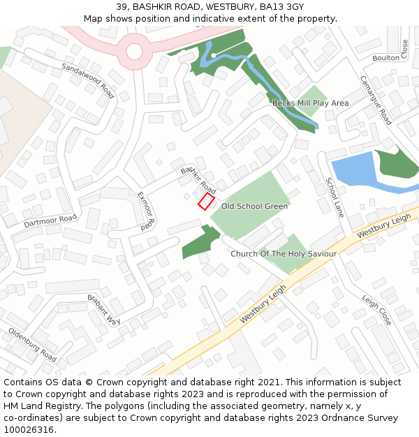 39, BASHKIR ROAD, WESTBURY, BA13 3GY: Location map and indicative extent of plot