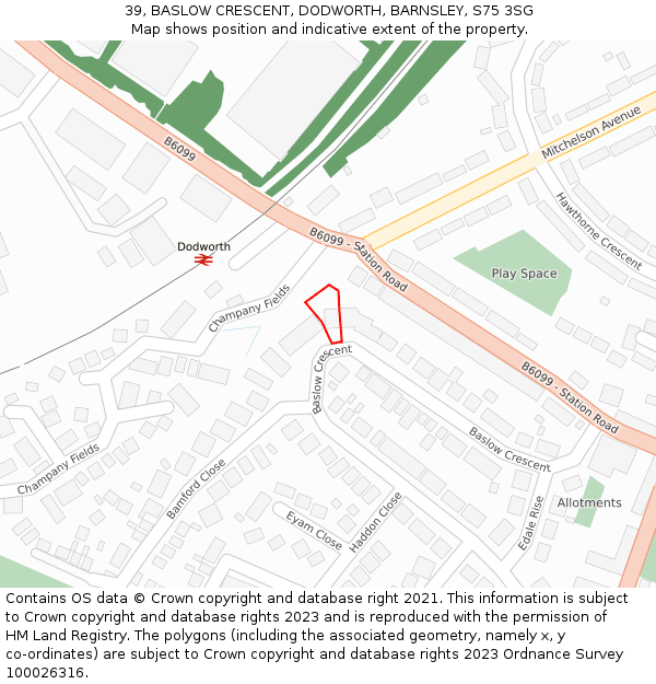 39, BASLOW CRESCENT, DODWORTH, BARNSLEY, S75 3SG: Location map and indicative extent of plot
