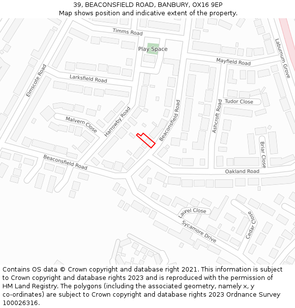 39, BEACONSFIELD ROAD, BANBURY, OX16 9EP: Location map and indicative extent of plot