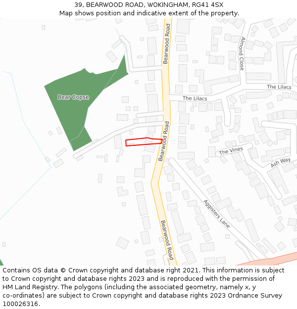 39, BEARWOOD ROAD, WOKINGHAM, RG41 4SX: Location map and indicative extent of plot