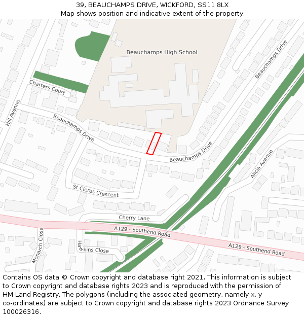 39, BEAUCHAMPS DRIVE, WICKFORD, SS11 8LX: Location map and indicative extent of plot