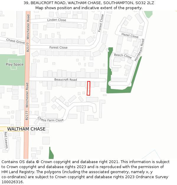 39, BEAUCROFT ROAD, WALTHAM CHASE, SOUTHAMPTON, SO32 2LZ: Location map and indicative extent of plot