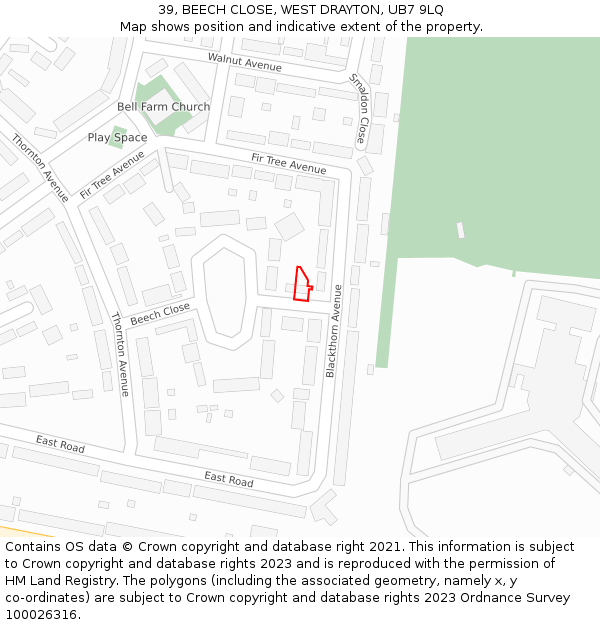 39, BEECH CLOSE, WEST DRAYTON, UB7 9LQ: Location map and indicative extent of plot