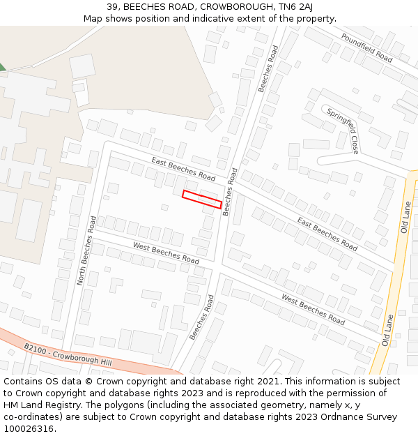 39, BEECHES ROAD, CROWBOROUGH, TN6 2AJ: Location map and indicative extent of plot