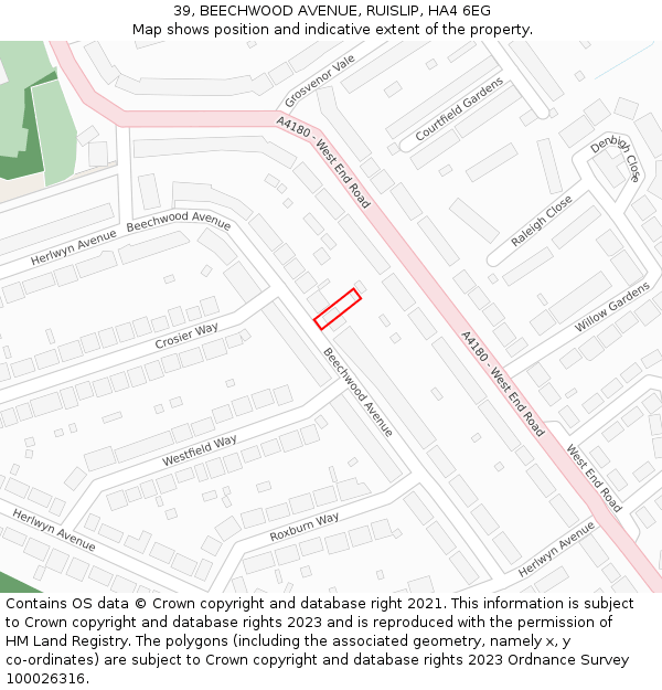 39, BEECHWOOD AVENUE, RUISLIP, HA4 6EG: Location map and indicative extent of plot