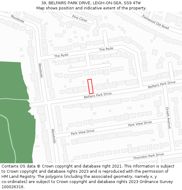 39, BELFAIRS PARK DRIVE, LEIGH-ON-SEA, SS9 4TW: Location map and indicative extent of plot