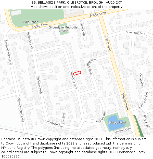 39, BELLASIZE PARK, GILBERDYKE, BROUGH, HU15 2XT: Location map and indicative extent of plot