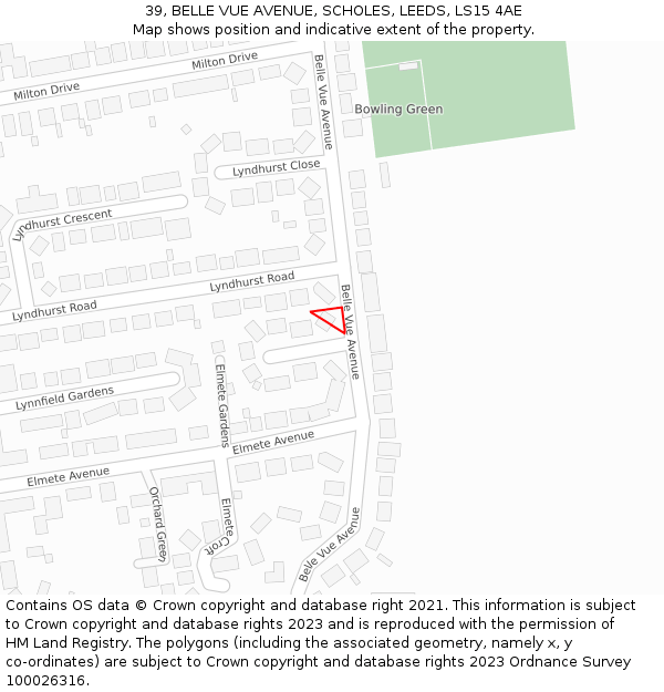 39, BELLE VUE AVENUE, SCHOLES, LEEDS, LS15 4AE: Location map and indicative extent of plot