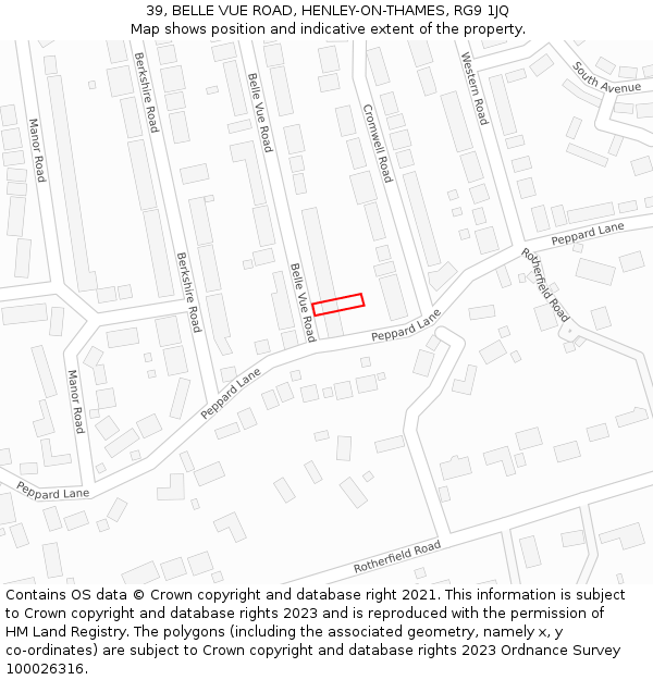 39, BELLE VUE ROAD, HENLEY-ON-THAMES, RG9 1JQ: Location map and indicative extent of plot