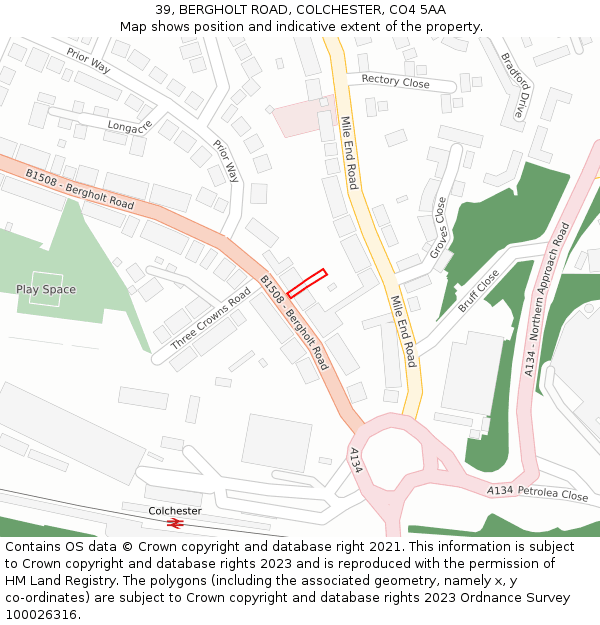 39, BERGHOLT ROAD, COLCHESTER, CO4 5AA: Location map and indicative extent of plot