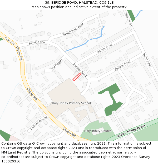 39, BERIDGE ROAD, HALSTEAD, CO9 1LB: Location map and indicative extent of plot