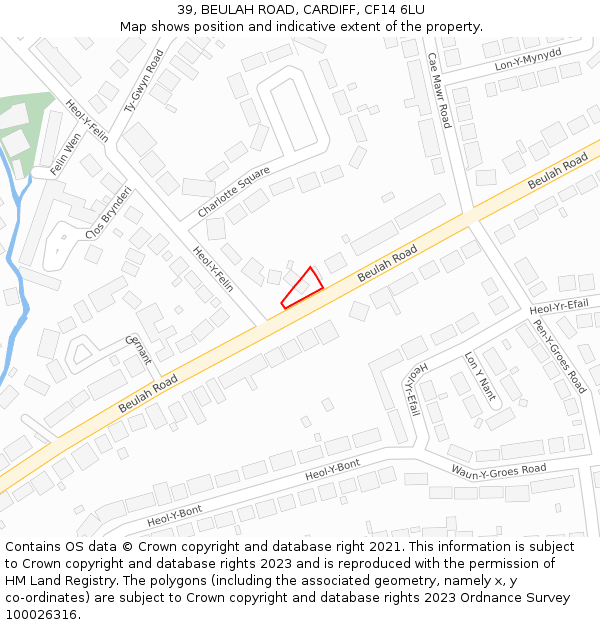 39, BEULAH ROAD, CARDIFF, CF14 6LU: Location map and indicative extent of plot