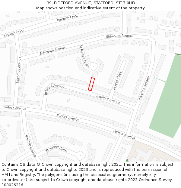 39, BIDEFORD AVENUE, STAFFORD, ST17 0HB: Location map and indicative extent of plot