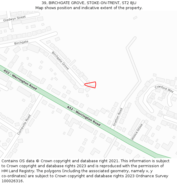 39, BIRCHGATE GROVE, STOKE-ON-TRENT, ST2 8JU: Location map and indicative extent of plot