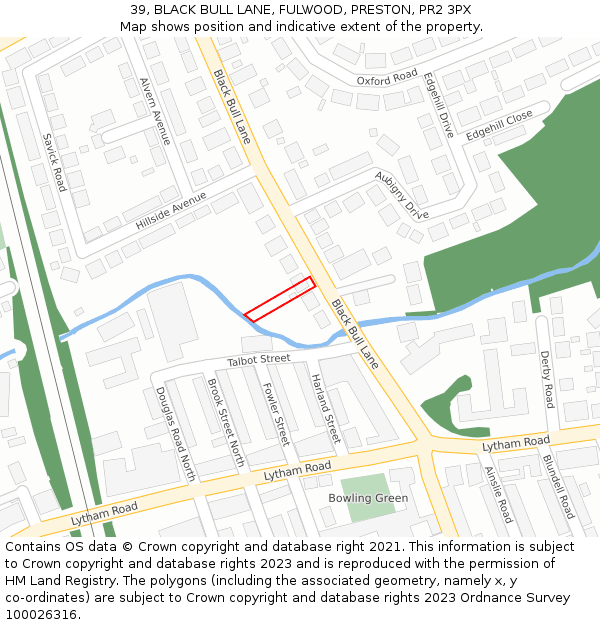 39, BLACK BULL LANE, FULWOOD, PRESTON, PR2 3PX: Location map and indicative extent of plot