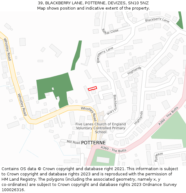 39, BLACKBERRY LANE, POTTERNE, DEVIZES, SN10 5NZ: Location map and indicative extent of plot