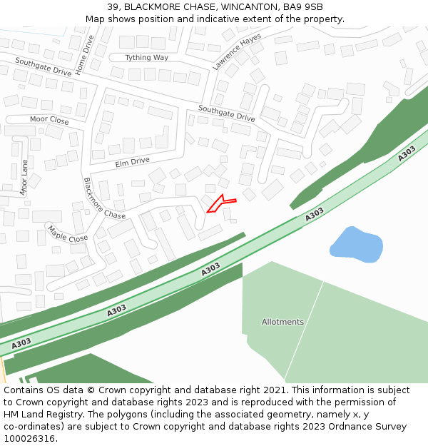 39, BLACKMORE CHASE, WINCANTON, BA9 9SB: Location map and indicative extent of plot