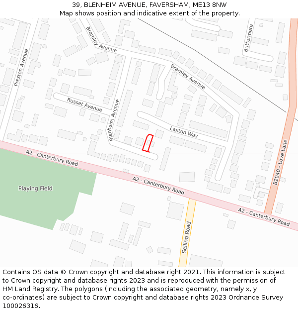 39, BLENHEIM AVENUE, FAVERSHAM, ME13 8NW: Location map and indicative extent of plot