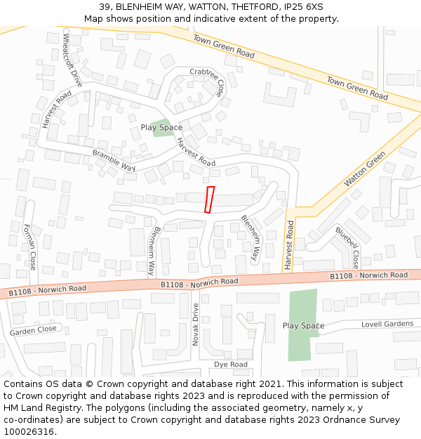 39, BLENHEIM WAY, WATTON, THETFORD, IP25 6XS: Location map and indicative extent of plot