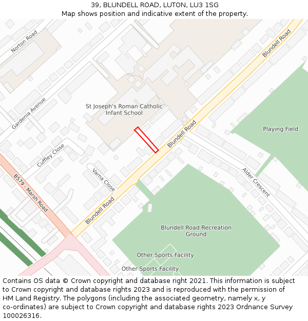 39, BLUNDELL ROAD, LUTON, LU3 1SG: Location map and indicative extent of plot