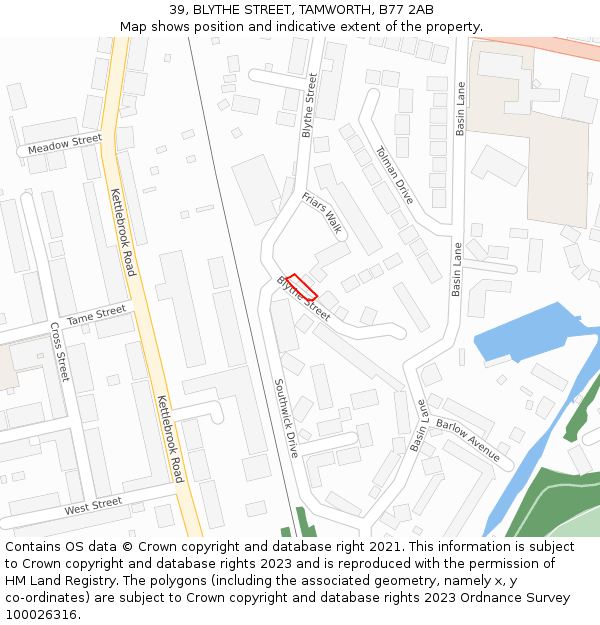 39, BLYTHE STREET, TAMWORTH, B77 2AB: Location map and indicative extent of plot