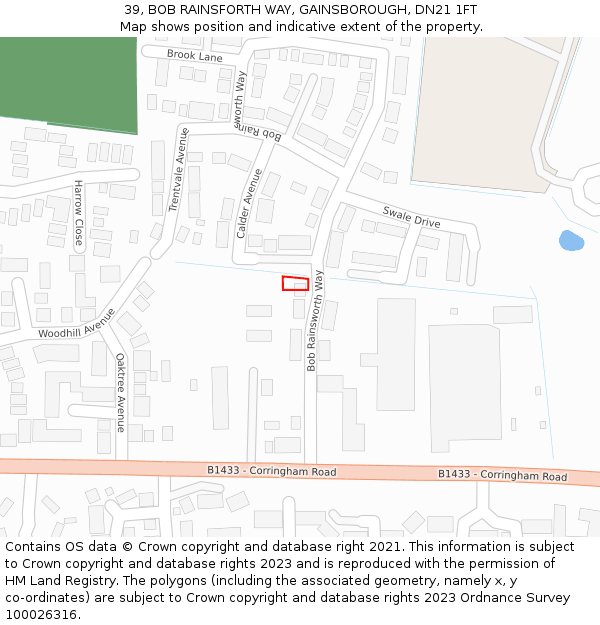 39, BOB RAINSFORTH WAY, GAINSBOROUGH, DN21 1FT: Location map and indicative extent of plot