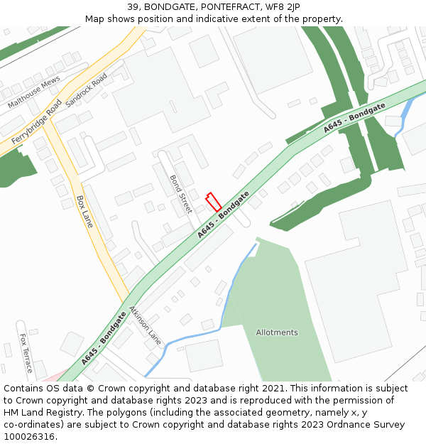39, BONDGATE, PONTEFRACT, WF8 2JP: Location map and indicative extent of plot