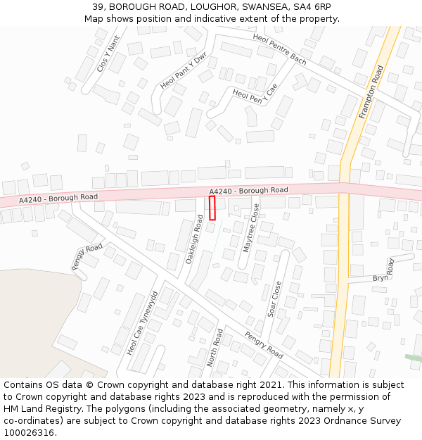 39, BOROUGH ROAD, LOUGHOR, SWANSEA, SA4 6RP: Location map and indicative extent of plot