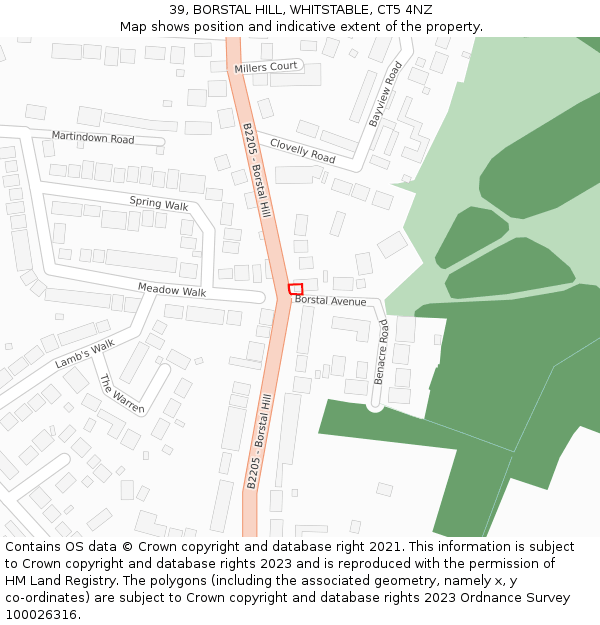 39, BORSTAL HILL, WHITSTABLE, CT5 4NZ: Location map and indicative extent of plot