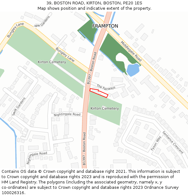 39, BOSTON ROAD, KIRTON, BOSTON, PE20 1ES: Location map and indicative extent of plot