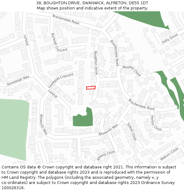 39, BOUGHTON DRIVE, SWANWICK, ALFRETON, DE55 1DT: Location map and indicative extent of plot