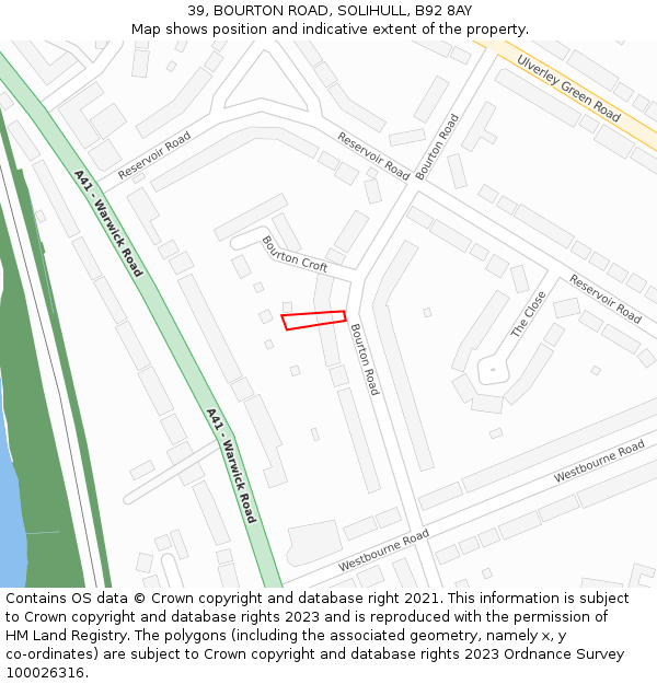 39, BOURTON ROAD, SOLIHULL, B92 8AY: Location map and indicative extent of plot